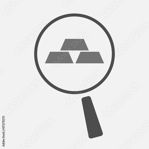 Isolated magnifier icon with three gold bullions