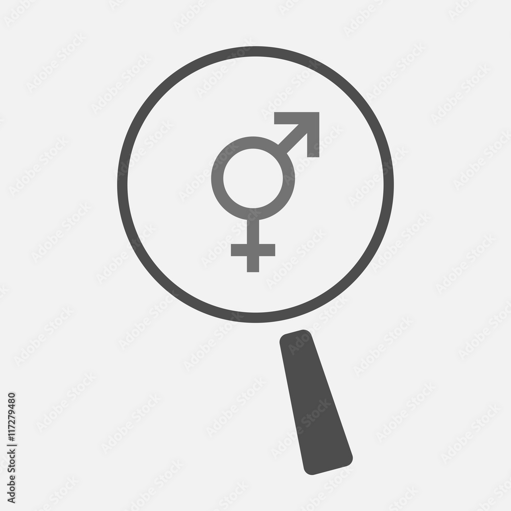 Isolated magnifier icon with a bigender symbol Isolated magnifier icon with a bigender symbol