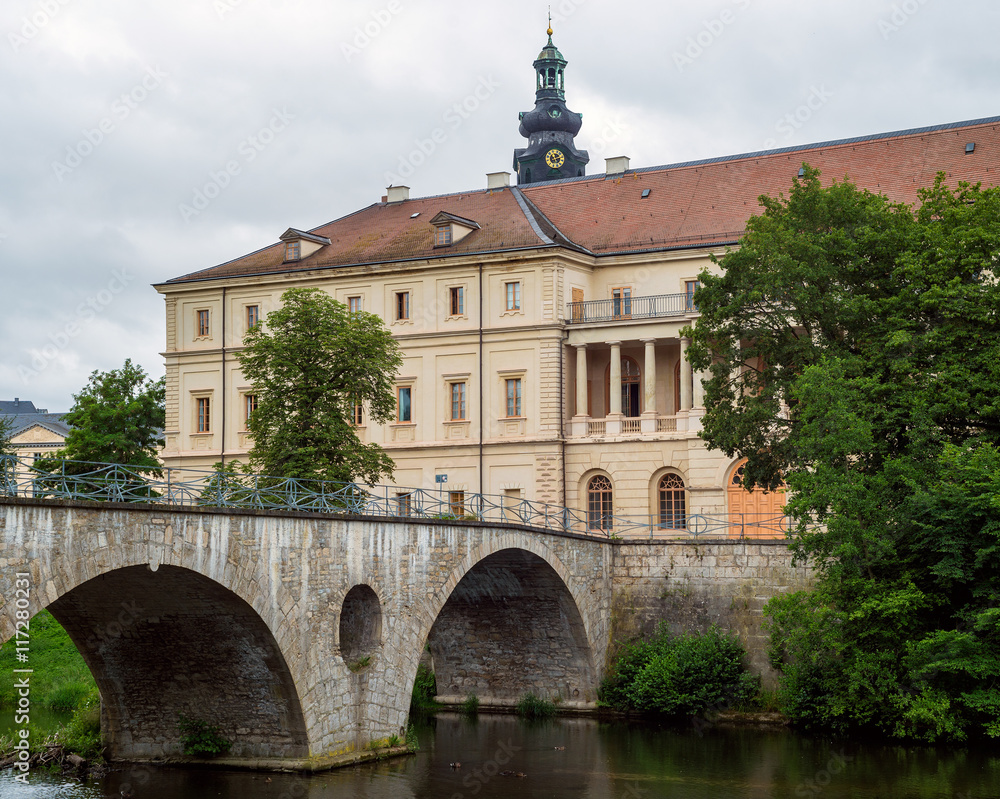 Weimar UNESCO castle schloss municipal house park view bridge Ilm river Thuringia Germany Weimar UNESCO castle schloss municipal house park view bridge Ilm river Thuringia Germany