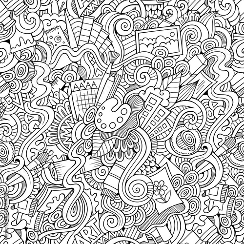 Cartoon vector art and craft seamless pattern