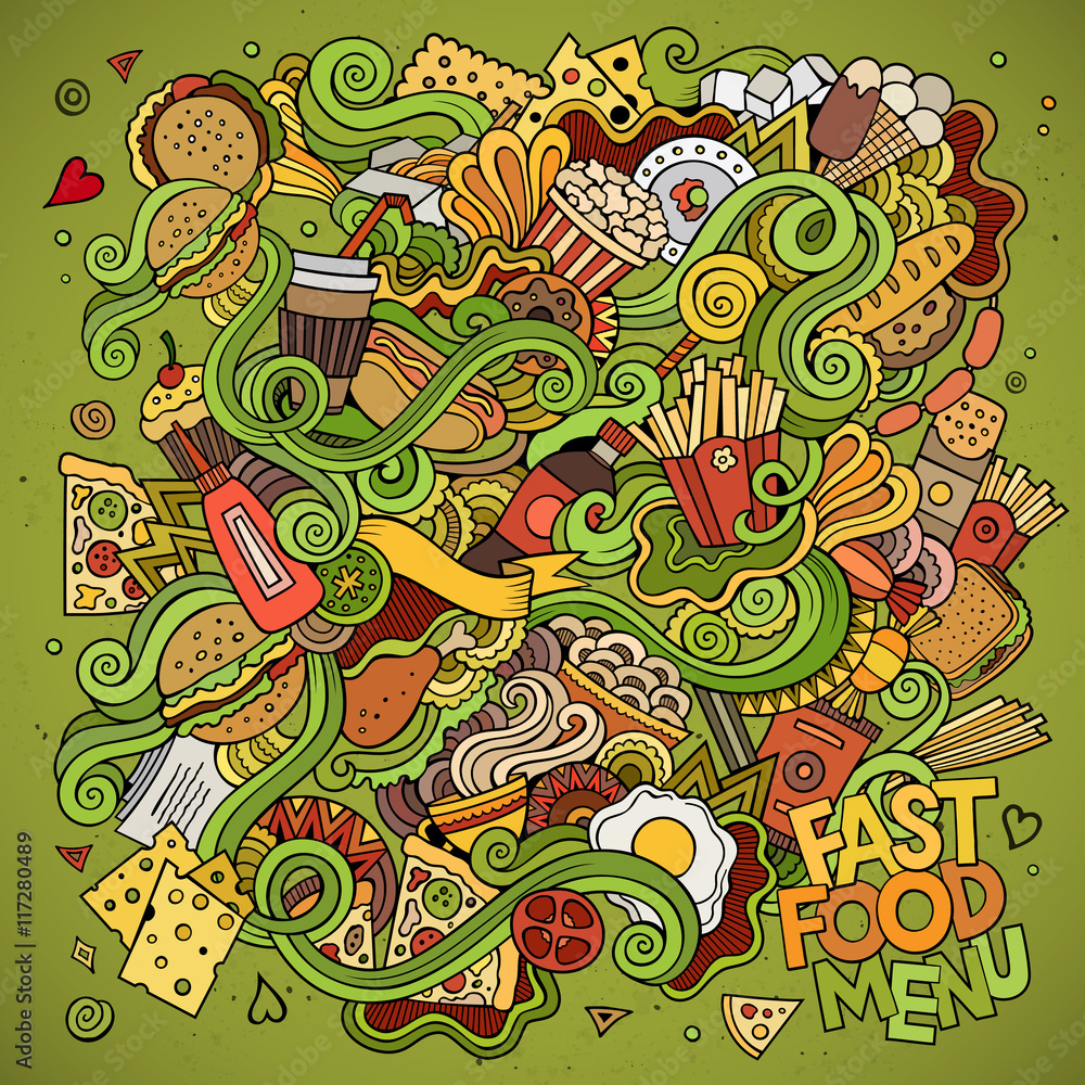 Fast food doodles elements background