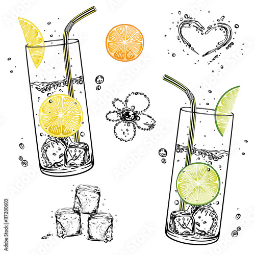 Wasser, Mineralwasser Gläser mit Früchten.