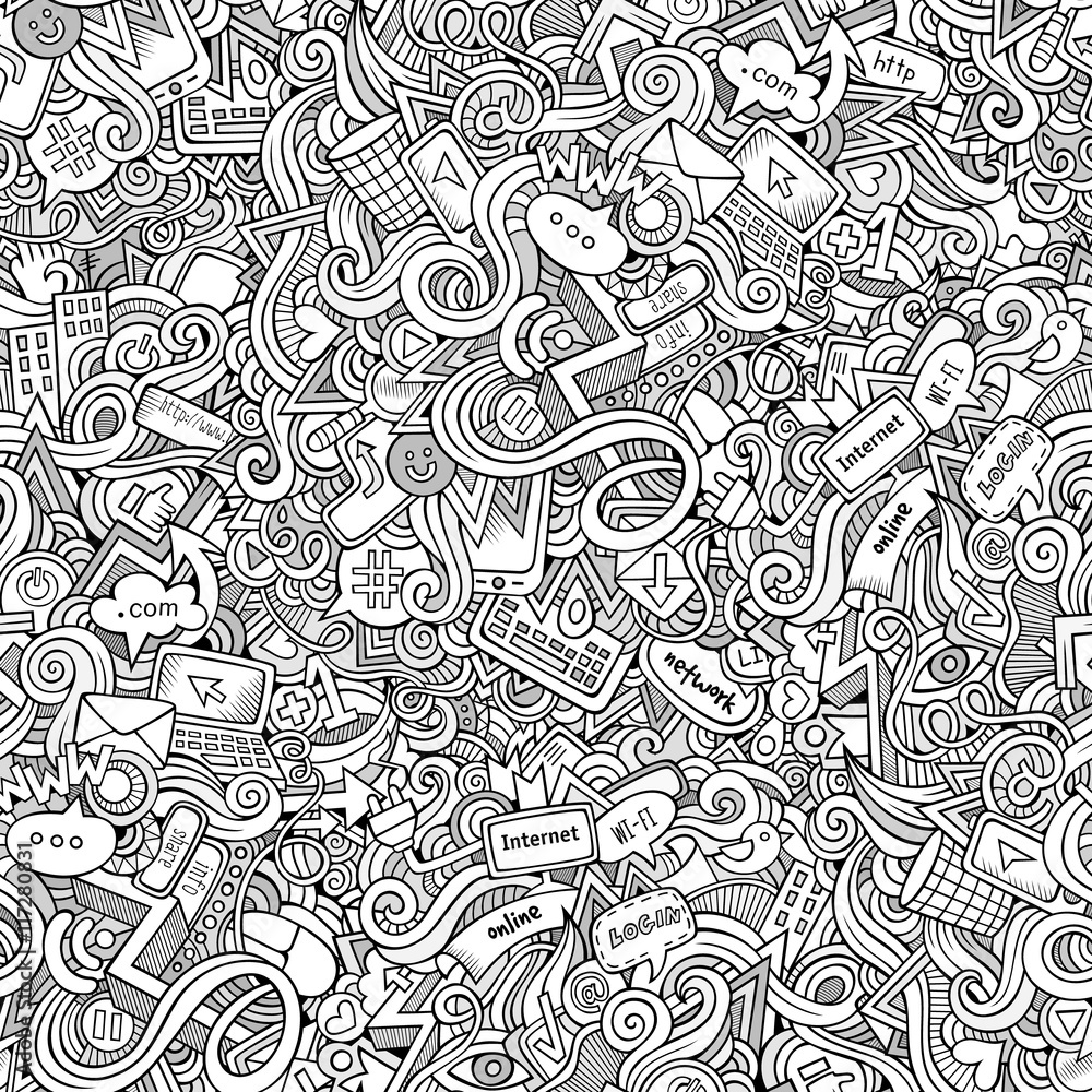 Cartoon hand-drawn doodles Internet social seamless pattern Cartoon hand-drawn doodles Internet social seamless pattern