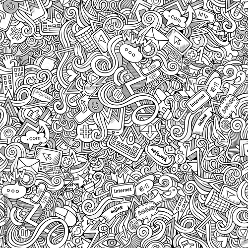Cartoon hand-drawn doodles Internet social seamless pattern © balabolka