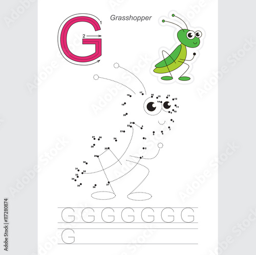 Numbers game for letter G. The grasshopper.