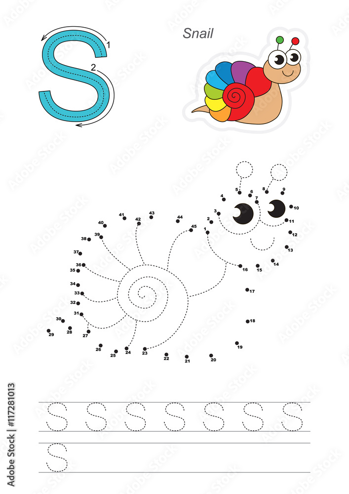 Numbers simple game for letter S. The rainbow snail. Numbers simple game for letter S. The rainbow snail.