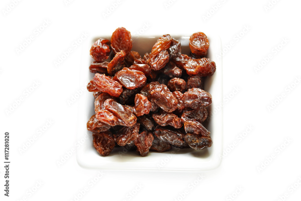 Raisins in a Square White Bowl Raisins in a Square White Bowl