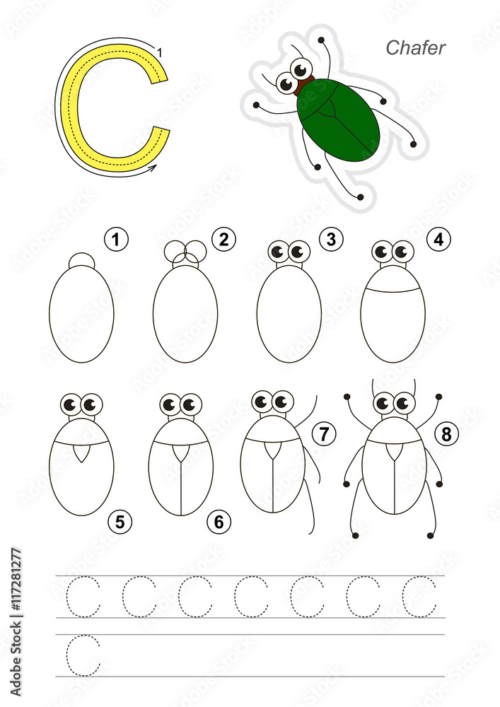 Drawing tutorial. Game for letter C. The Bronze Bug. Drawing tutorial. Game for letter C. The Bronze Bug.