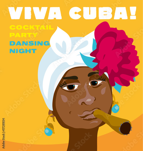 Photography cuban woman face. cartoon vector illustration for music poster.