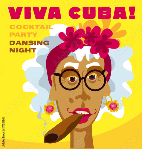 cuban woman face. cartoon vector illustration for music poster.