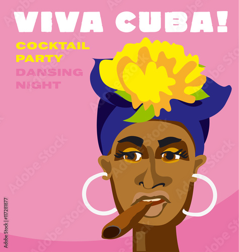cuban woman face. cartoon vector illustration for music poster.