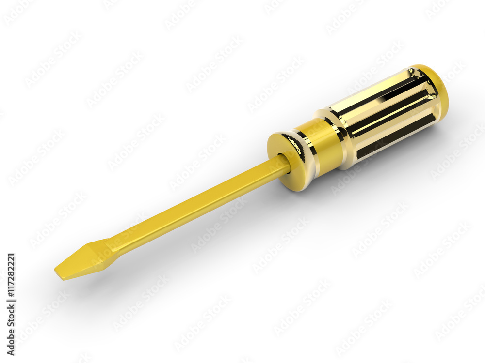 3d rendering golden screw driver 3d rendering golden screw driver