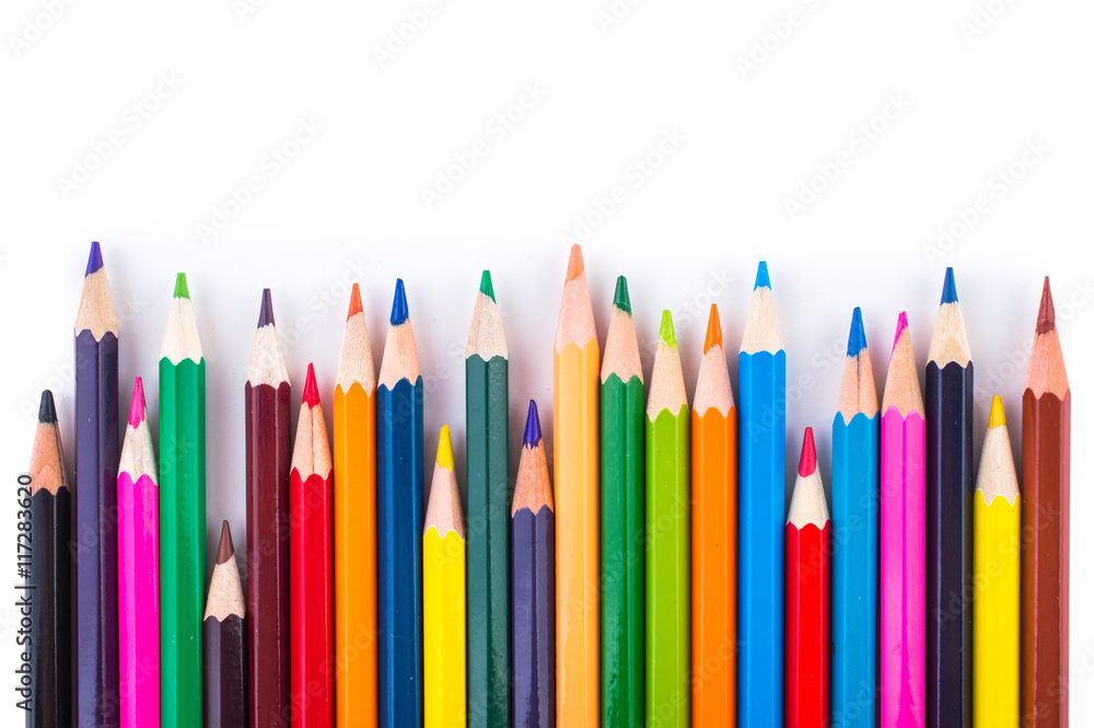 Colored pencils isolated on a white background closeup Colored pencils isolated on a white background closeup