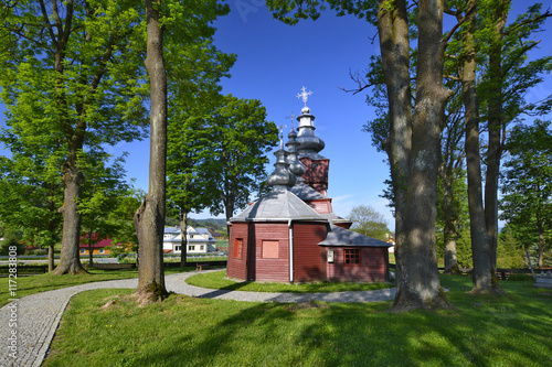 ancient greek catholic wooden  church in Muszynka near Krynica photo