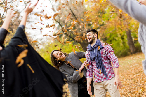 Young people in autumn park