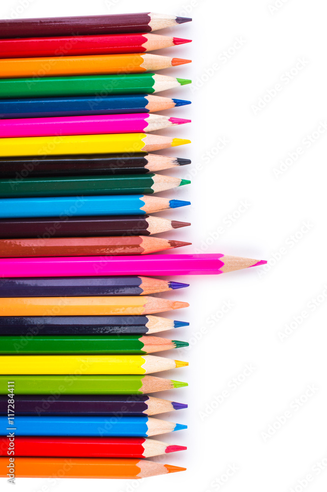 Colored pencils isolated on a white background closeup Colored pencils isolated on a white background closeup