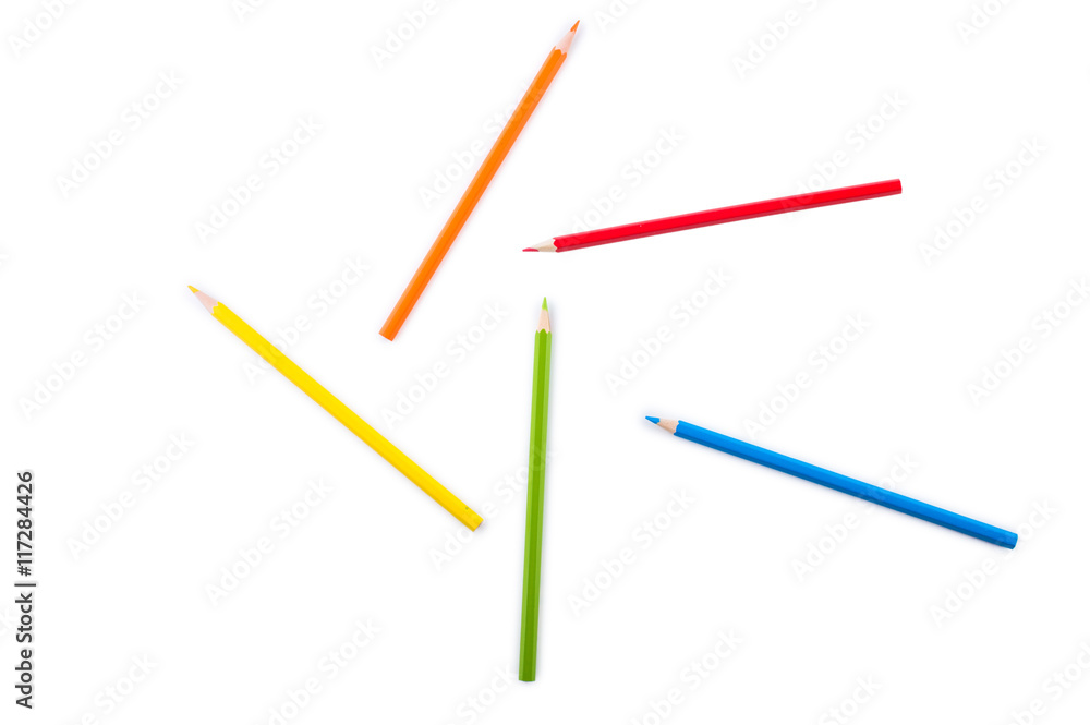 Colored pencils isolated on a white background closeup Colored pencils isolated on a white background closeup