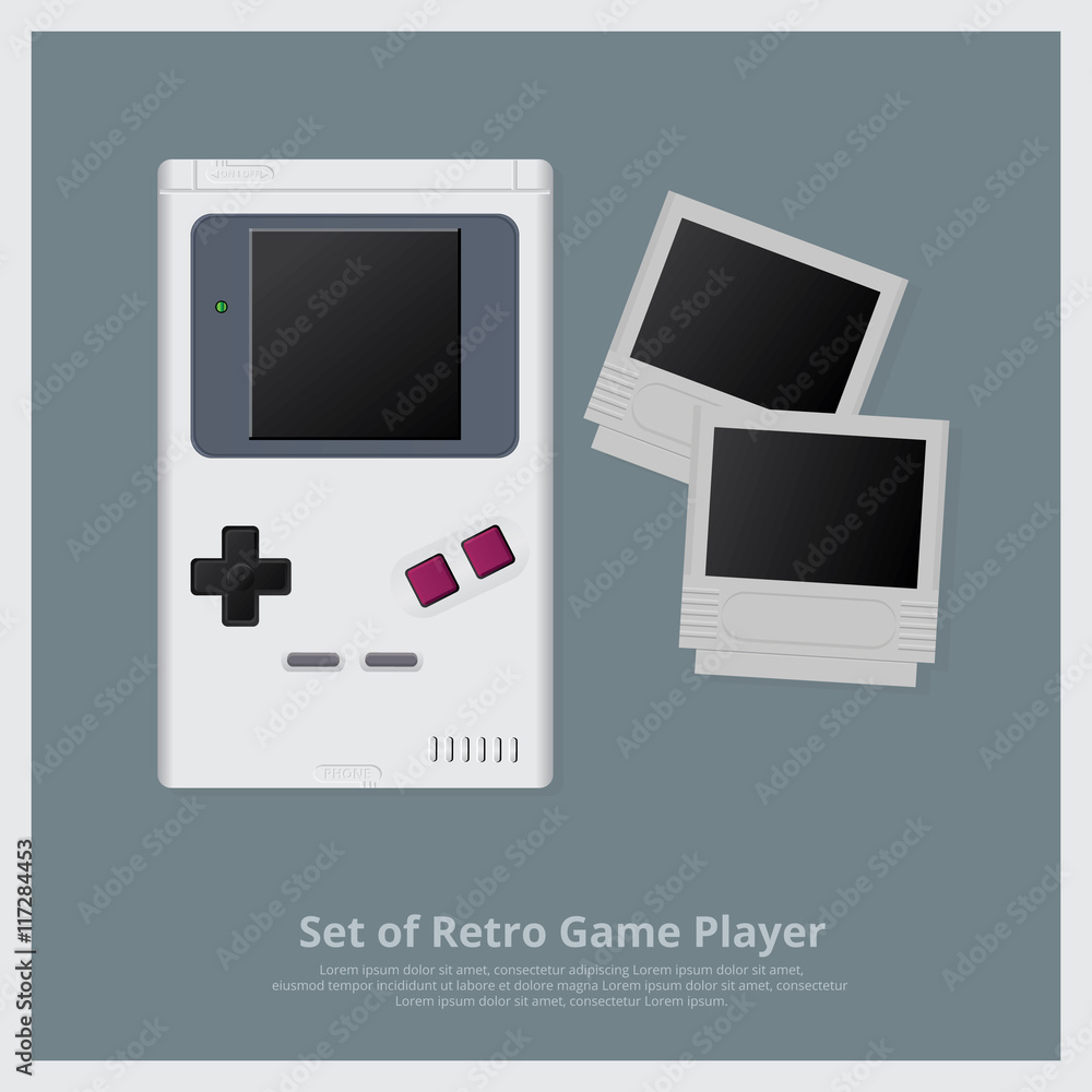 Flat Set of Retro Game Player and Accessories Vector Illustration Flat Set of Retro Game Player and Accessories Vector Illustration