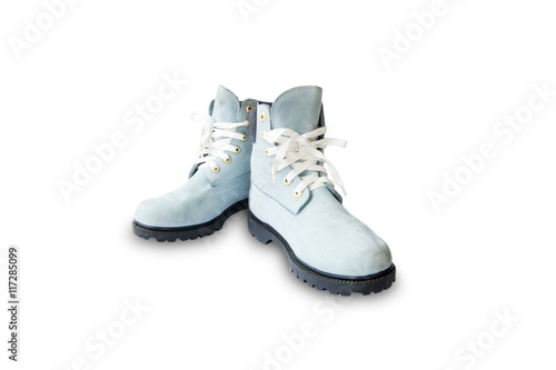 Blue female shammy boot isolated on white
