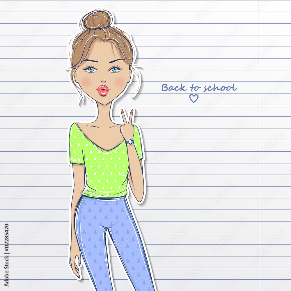 Fashion and cute vector girl. Sketch style. Fashion and cute vector girl. Sketch style.