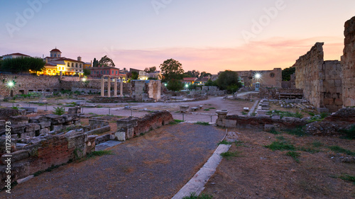 Remains of the Hadrian's Library in Plaka in Athens, Greece.