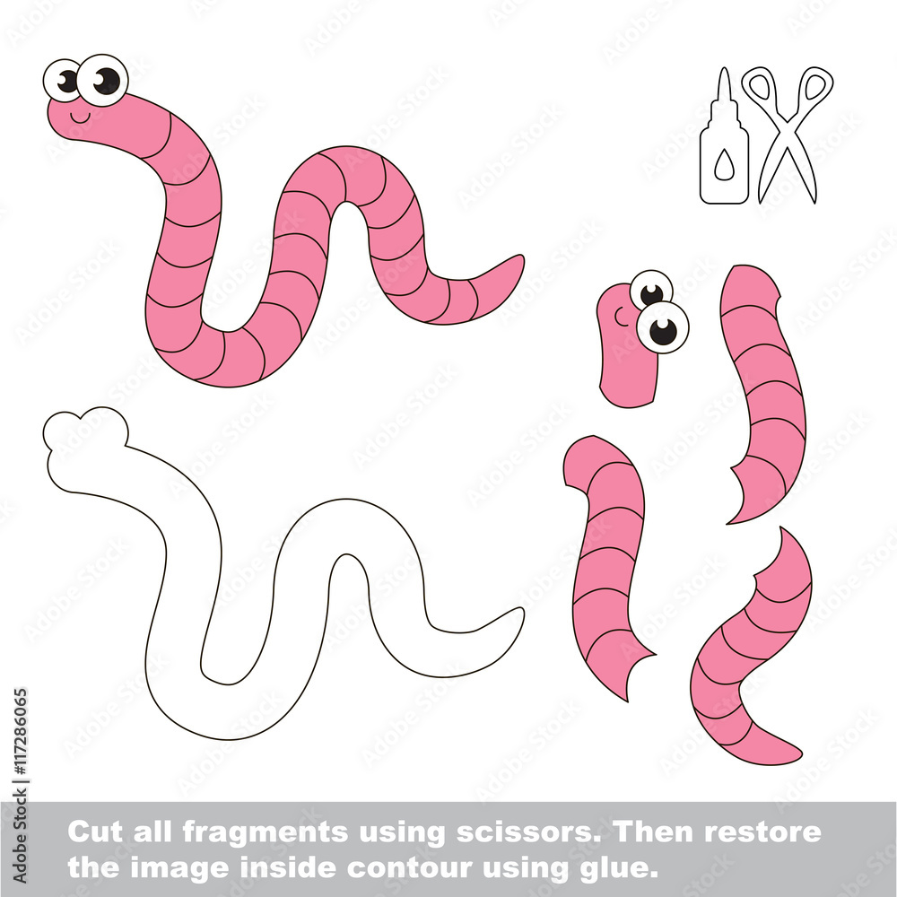 Fototapeta premium Paper kid game. Easy application for kids with Pink Worm.