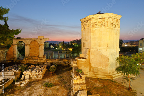 Remains of the Roman Agora and Tower of Winds in Athens, Greece.