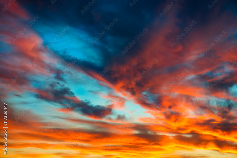 Colorful orange and blue dramatic sky