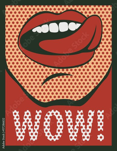 vector drawing of the Women mouth with his tongue hanging out screaming wow