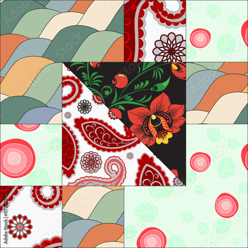 abstract seamless patcwork tile with floral ornament.arabic or o