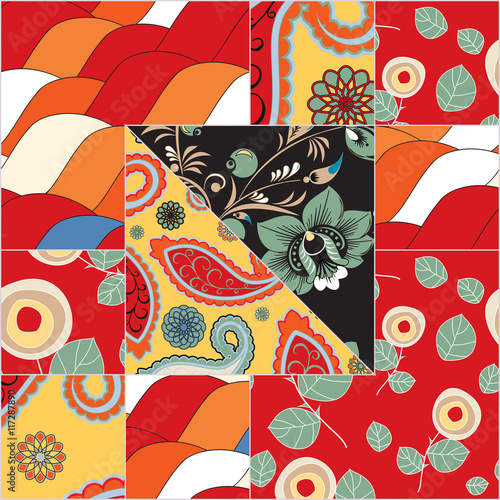 abstract seamless patcwork tile with floral ornament.arabic or o