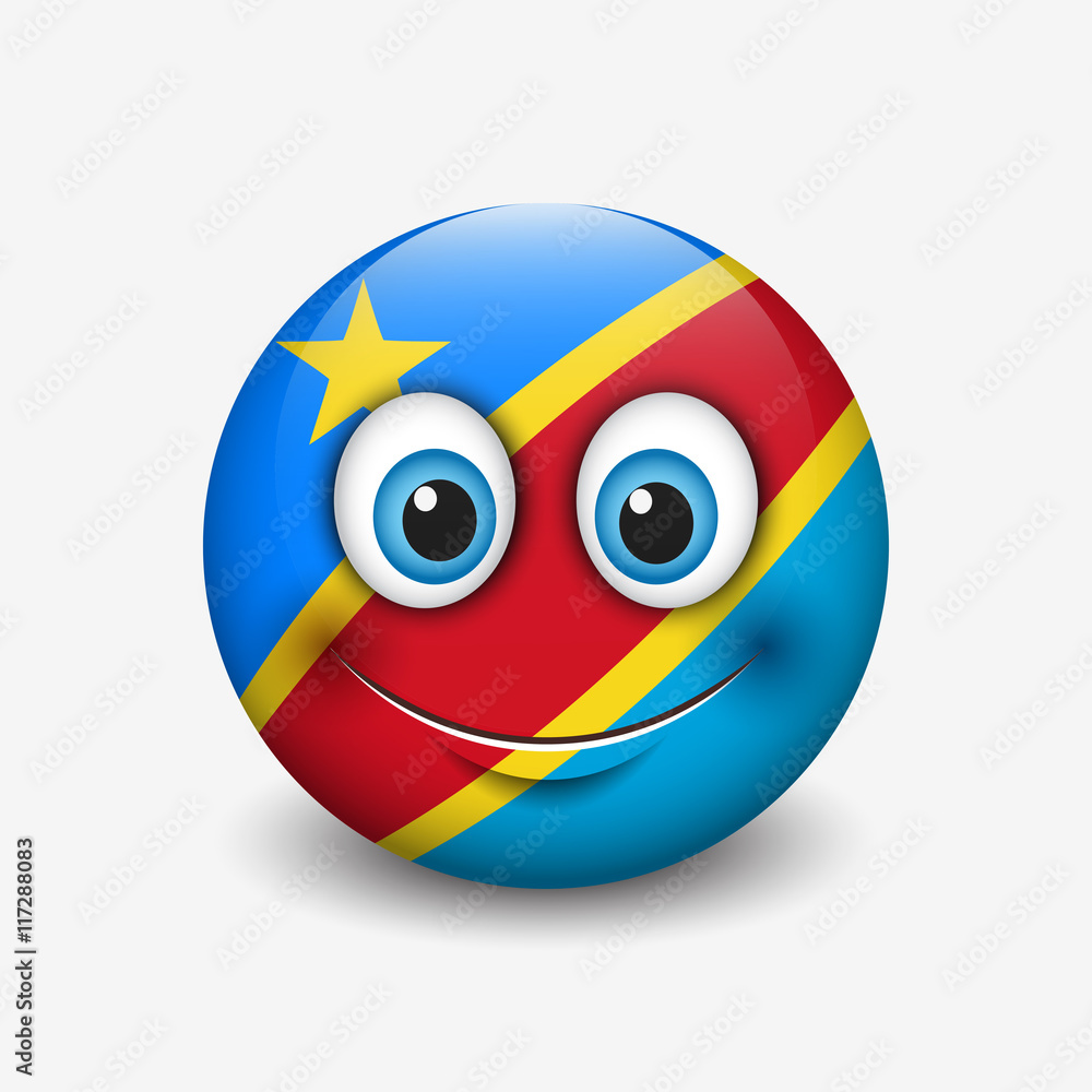 Cute emoticon isolated on white background with Democratic Republic of the Congo flag motive Cute emoticon isolated on white background with Democratic Republic of the Congo flag motive