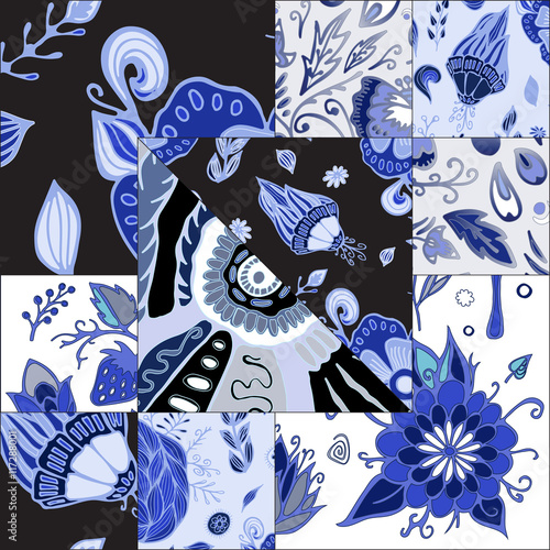 abstract seamless patcwork tile with floral ornament.arabic or o