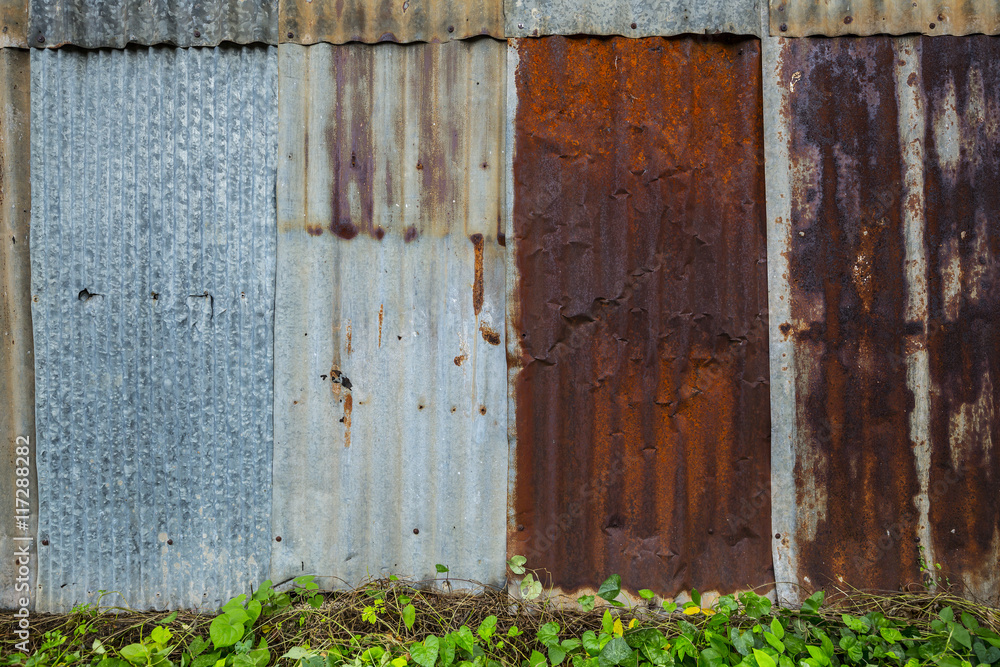 Old rusty zinc sheet wall, rusty zinc barn wall