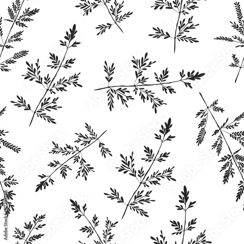 Seamless Herb pattern. Abstract black branches.