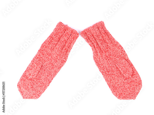 knitted mittens on a white background
