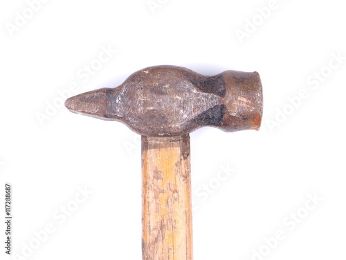 old rusty hammer on a white background