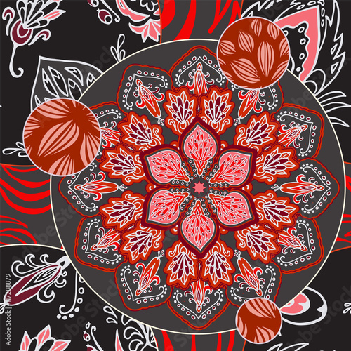 abstract seamless patcwork tile with floral ornament.arabic or o