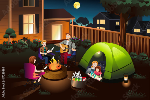 Family Camping in the Backyard