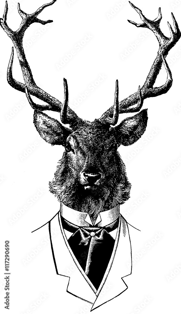 Naklejka premium Vintage inage deer head in a suit