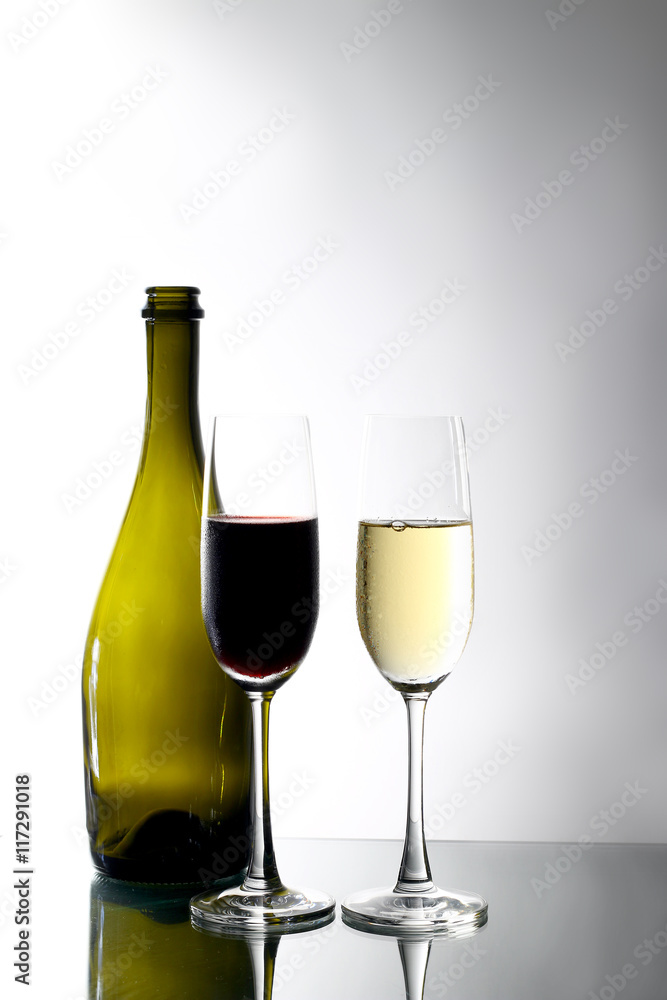 two glass with champagne on a wooden table two glass with champagne on a wooden table