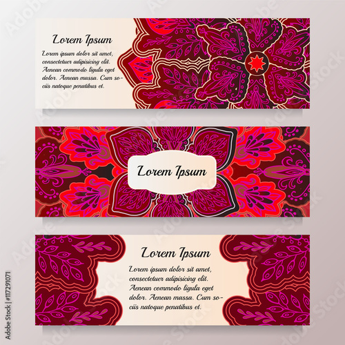 Stock vector template with floral mandala,oriental design for ca