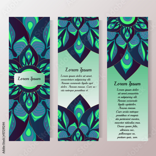 Stock vector template with floral mandala,oriental design for ca