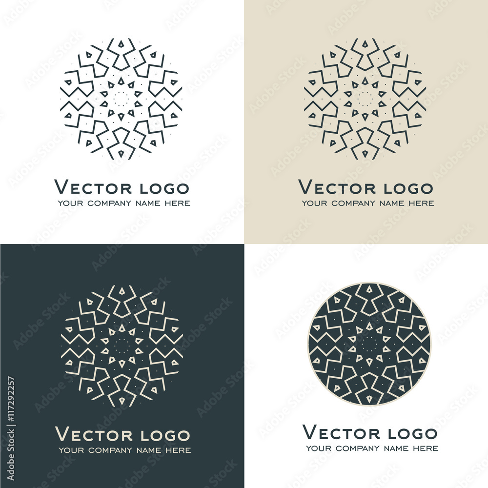 Set of vector abstract geometric logo. Celtic, arabic style. Sacred geometry icon. Brand identity