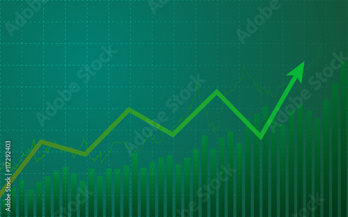 Business chart with uptrend line graph in bull market on green background (vector)