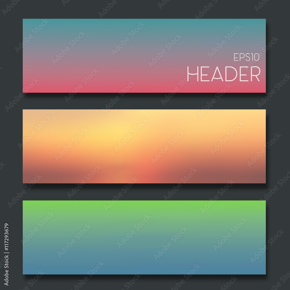 Set of blurred headers. It's good for web design or app design elements. Vector banner