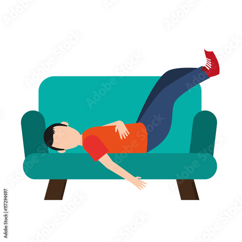 flat design man sleeping on sofa icon vector illustration