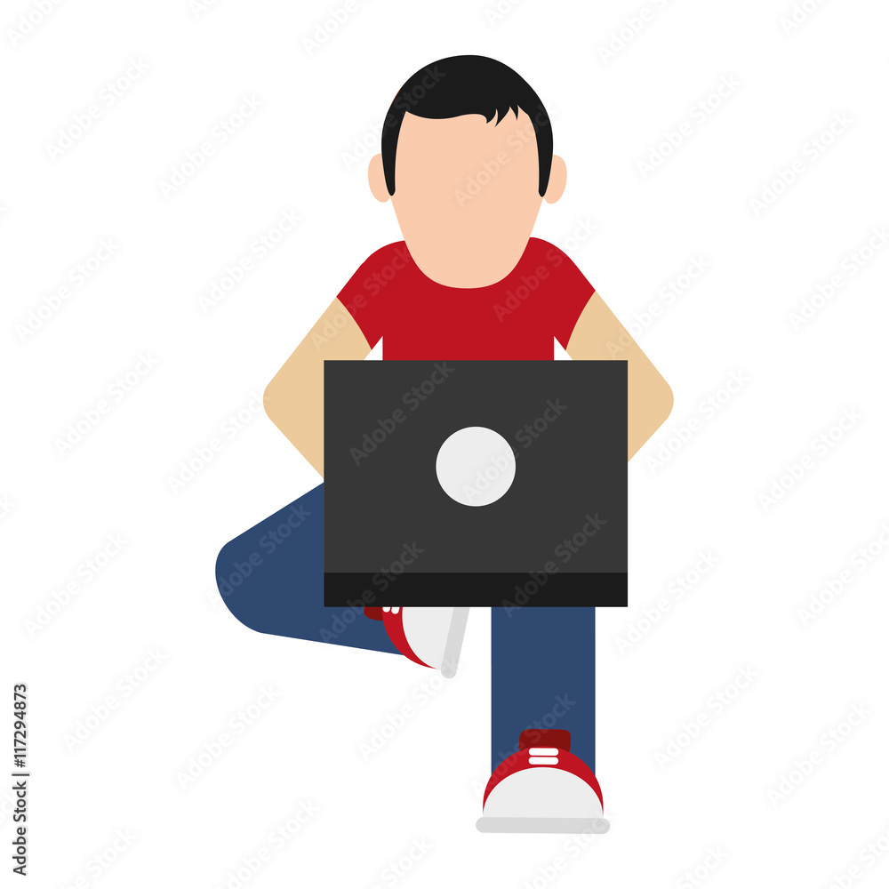 flat design man using laptop icon vector illustration flat design man using laptop icon vector illustration