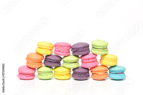 Pile of Colorful Macaroons Isolated on White Background With Cop