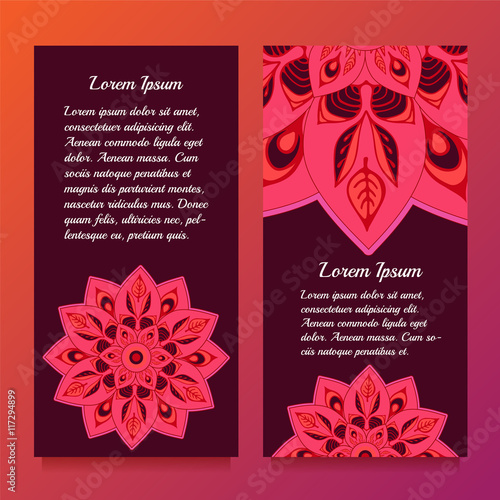 Stock vector template with floral mandala,oriental design for ca